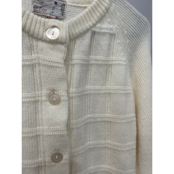 Vintage Cream Wool Knit Button Up Cardigan Classic Warm Winter Sweater - Picture 4 of 8